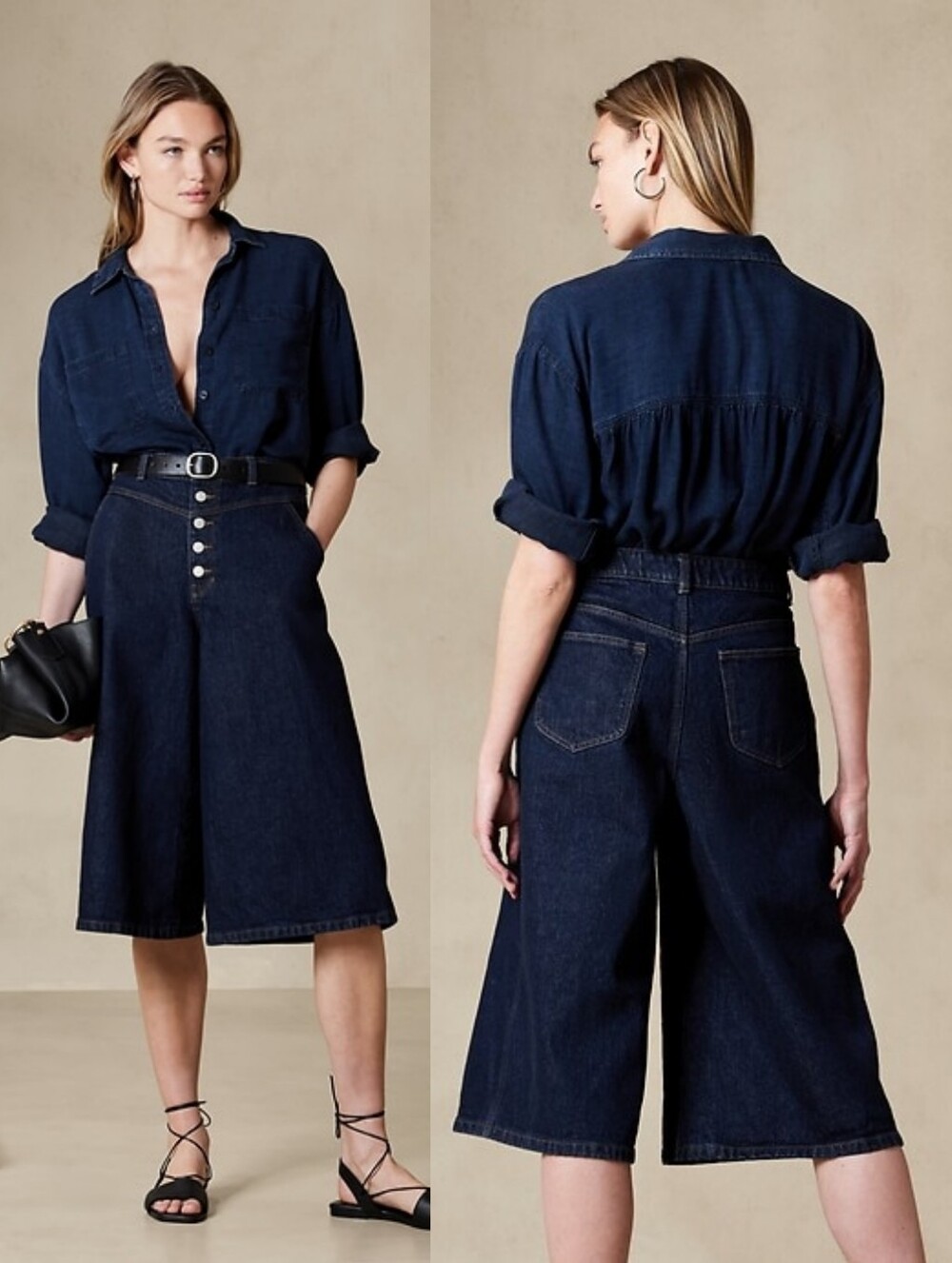 Banana Republic Factory Button-Fly Denim Culottes Size 30 In Rinse Wash